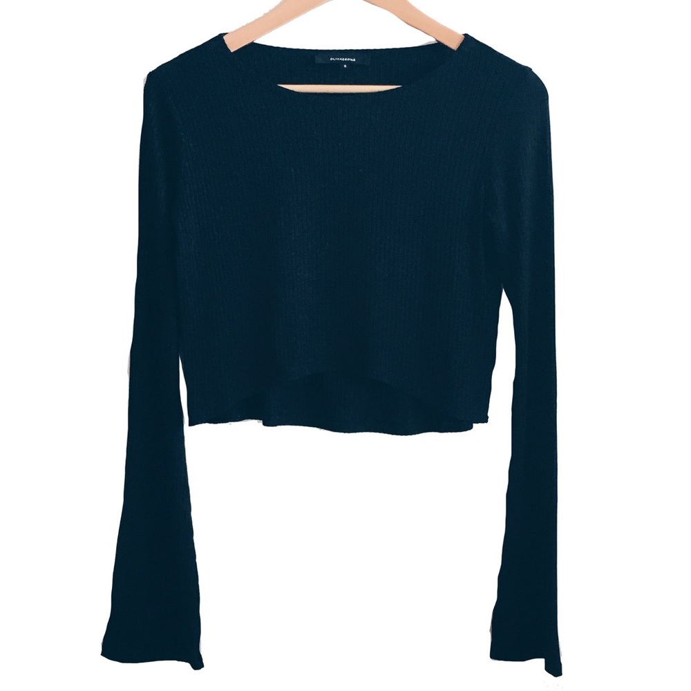 Black cropped, long bell sleeved top